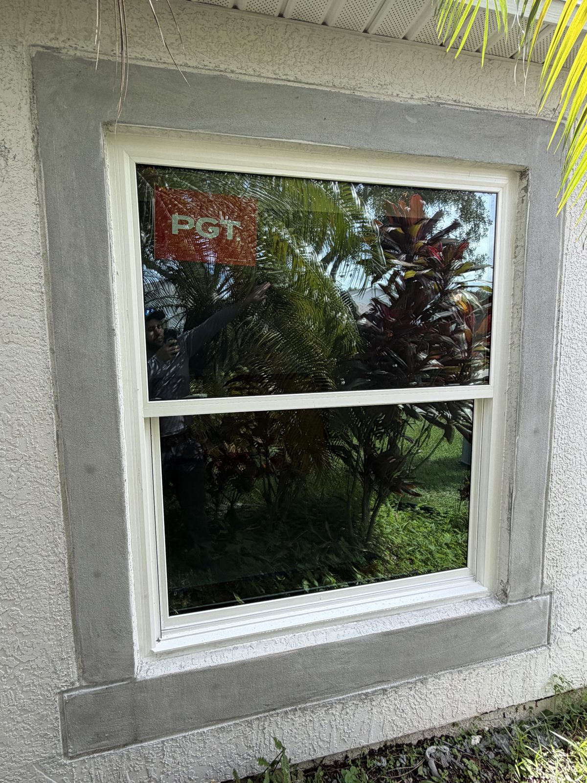 New window installed in a rebuilt stucco opening